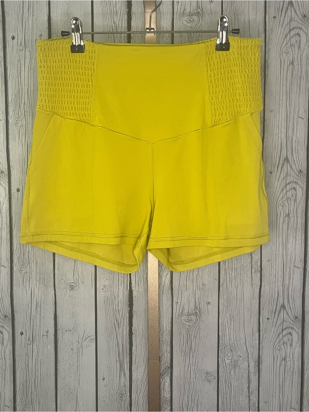 OFFLINE by Aerie Real Me Shortie Smocked Waist Biker Shorts Chartreuse Yellow XL